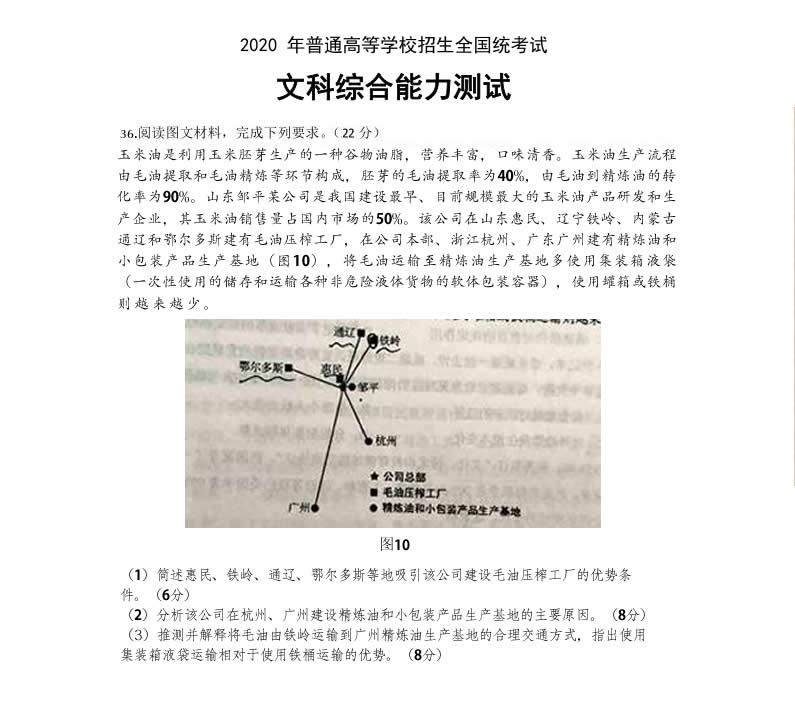 山東三星集團(tuán)玉米油登上了2020全國(guó)高考卷！這道題你會(huì)怎么答？